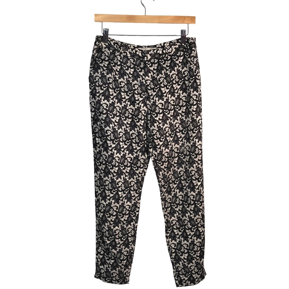 Joie Black White Lace Print Trousers‎ Pants Women's Size S